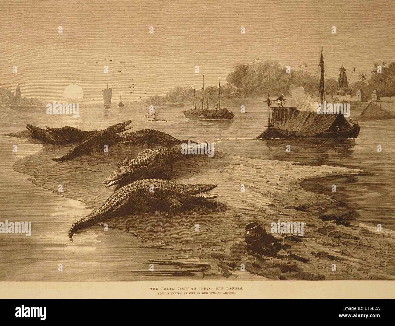 Litografie Royal visita in India il Gange ; India Foto Stock