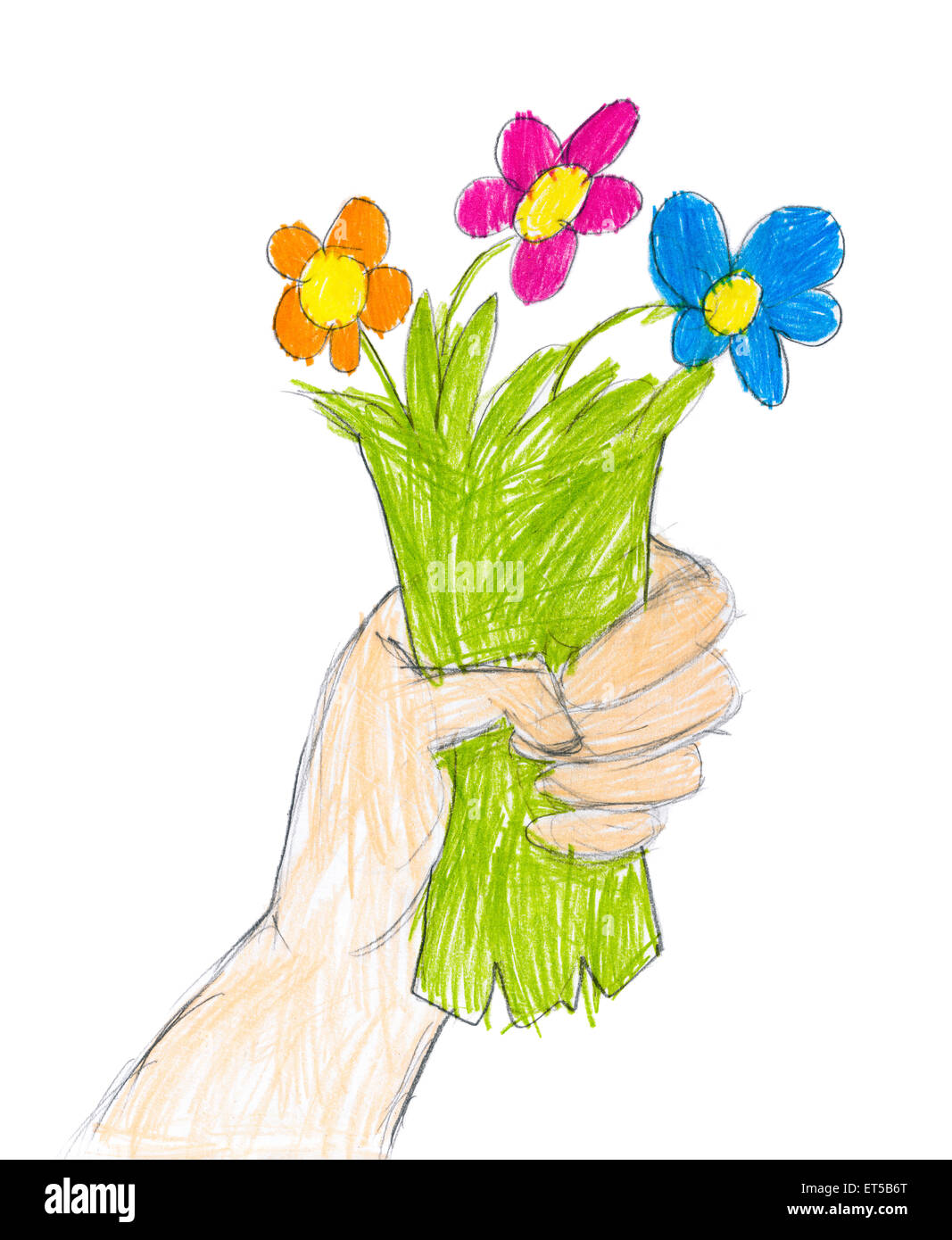 Mano con mazzo di fiori. bambino disegno Foto stock - Alamy