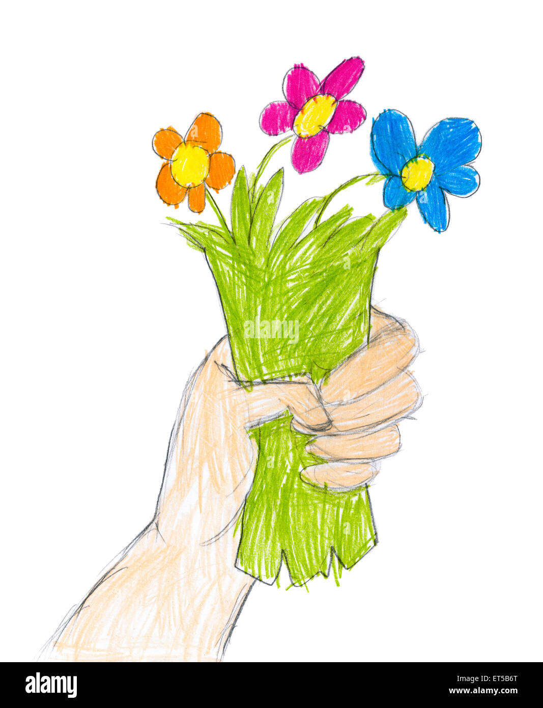 Mano Con Mazzo Di Fiori Bambino Disegno Foto Stock Alamy