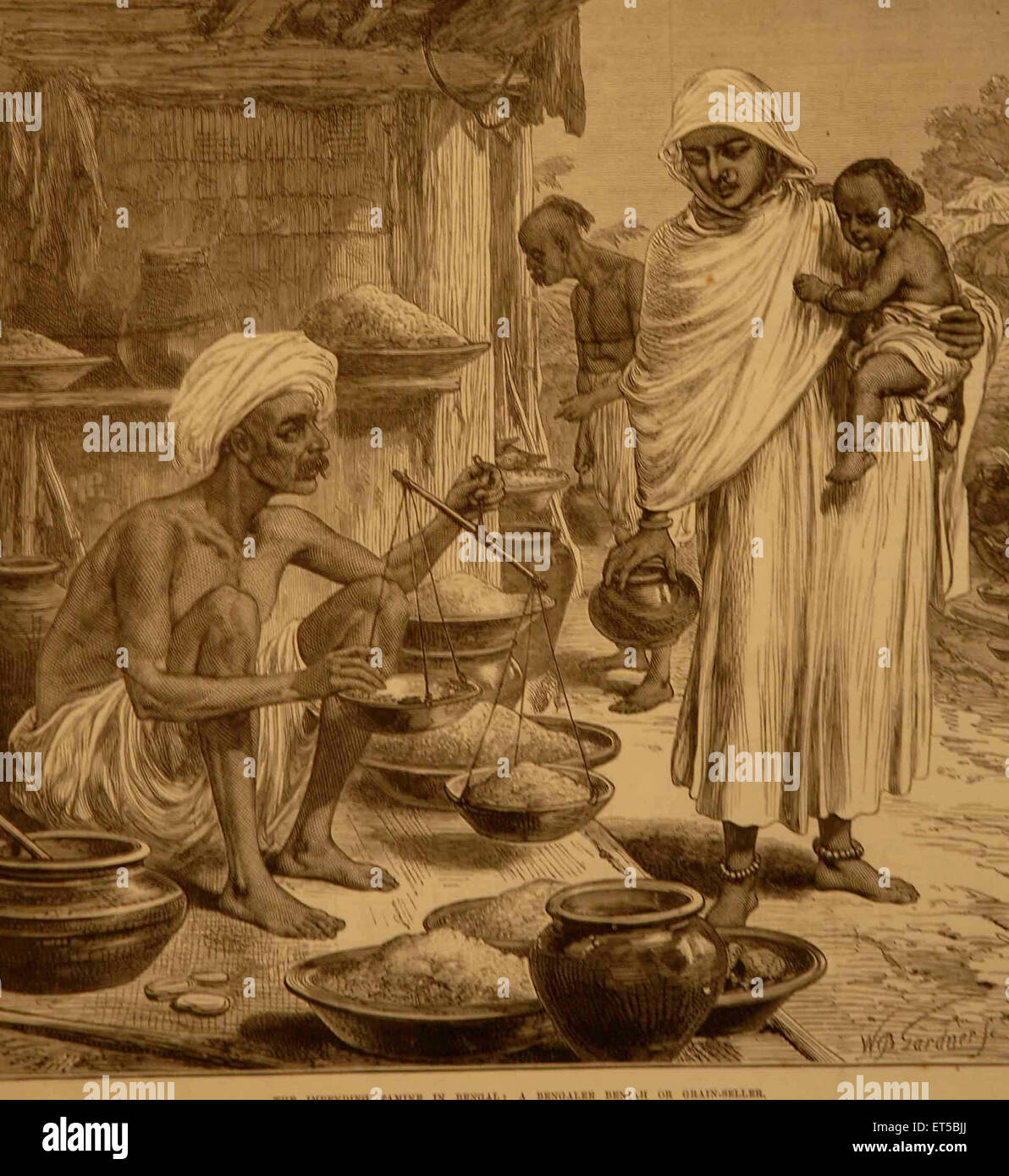 Vista generale imminente carestia nel Bengala un Bengalee Beniah Bengalese o venditore di grano ; Bengala Occidentale ; India Foto Stock