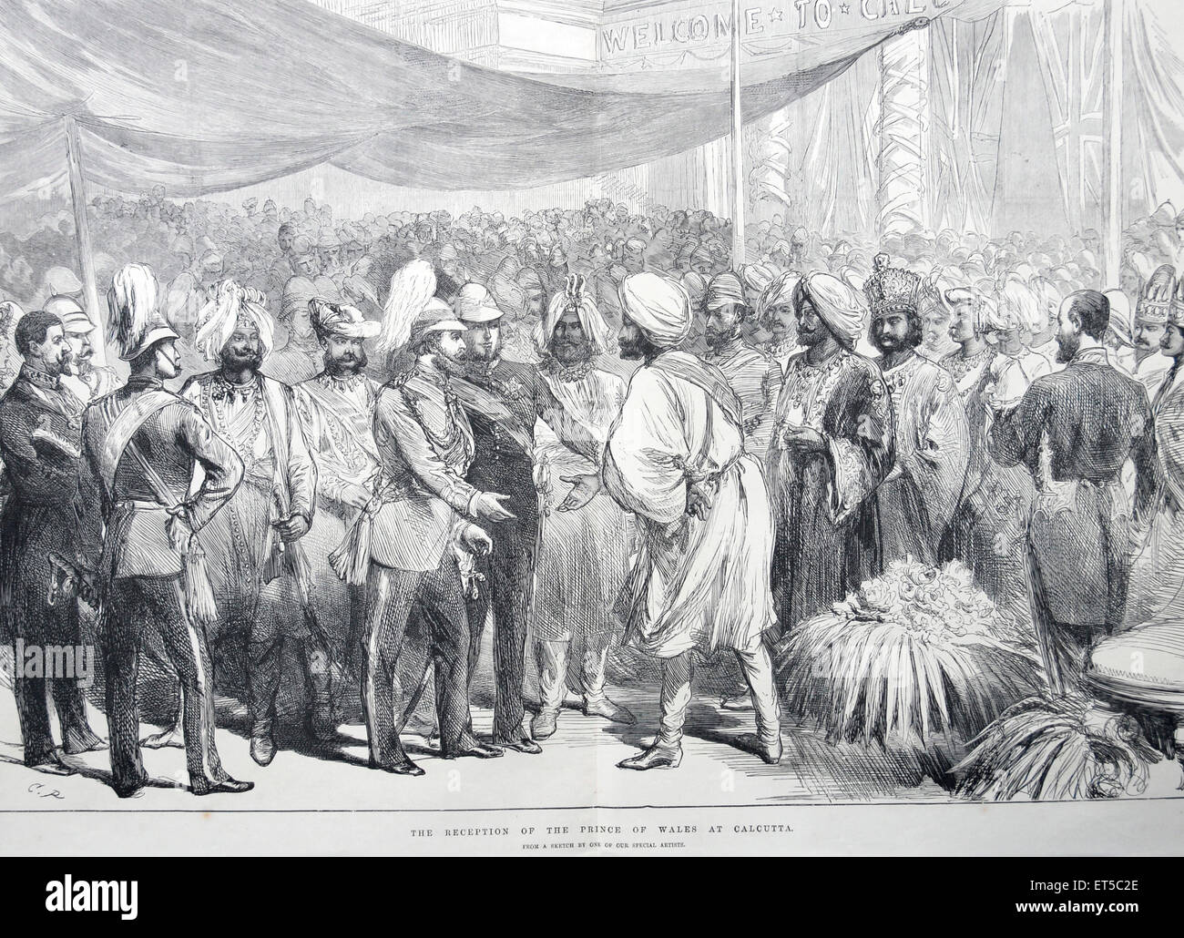 Royal on Tour, accoglienza del Principe di Galles, Calcutta ; Kolkata ; Bengala Occidentale ; India ; vecchia incisione d'epoca del 1800 Foto Stock