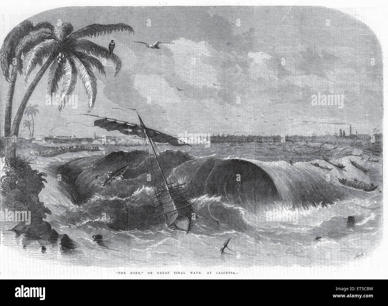 Maremoto ; Tsunami ; Calcutta ; Kolkata ; Bengala Occidentale ; India ; incisione del 1800 d'epoca Foto Stock