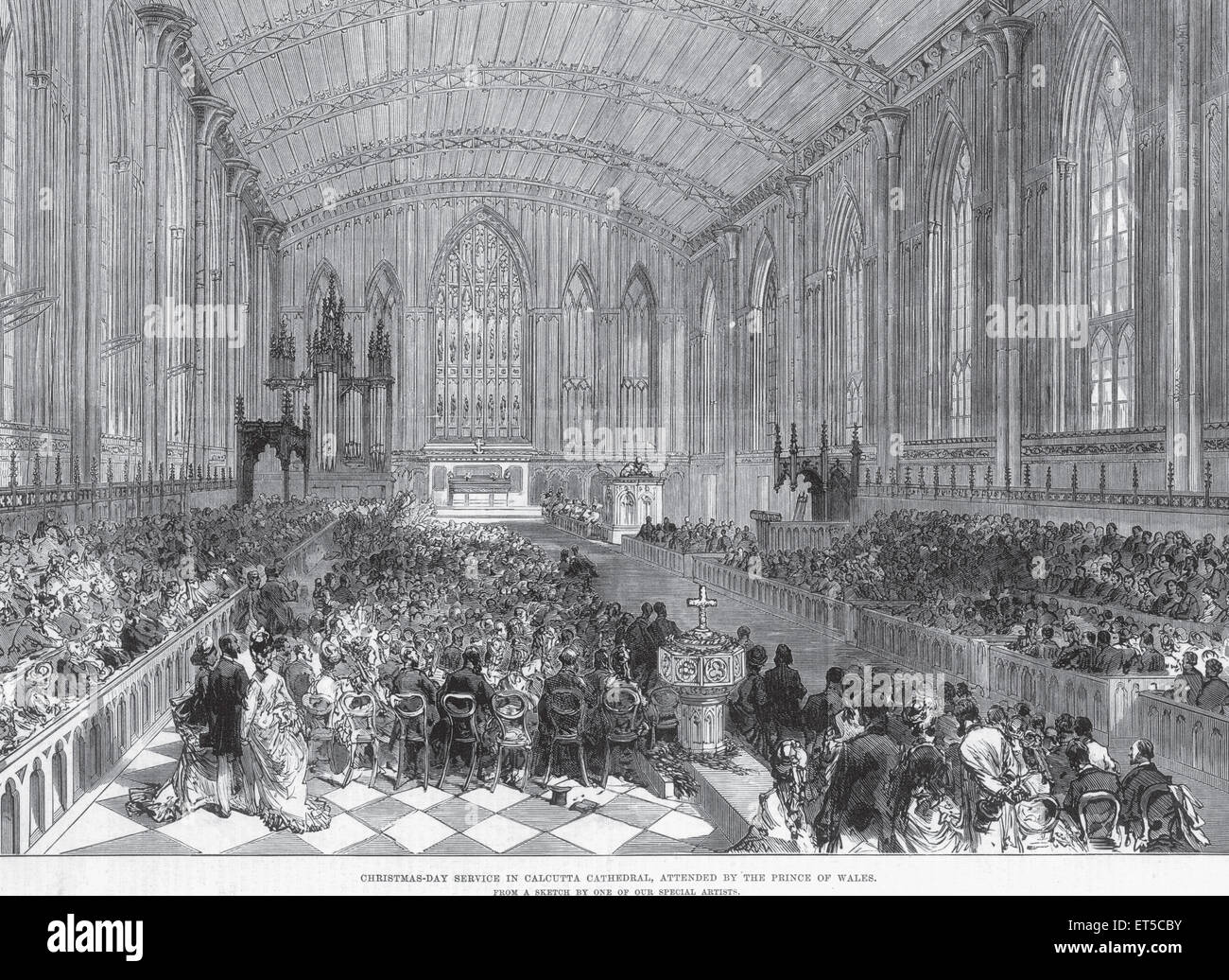 Il giorno di Natale Servizio nella cattedrale di Calcutta frequentato dal Principe di Galles ; Bengala Occidentale ; India Foto Stock
