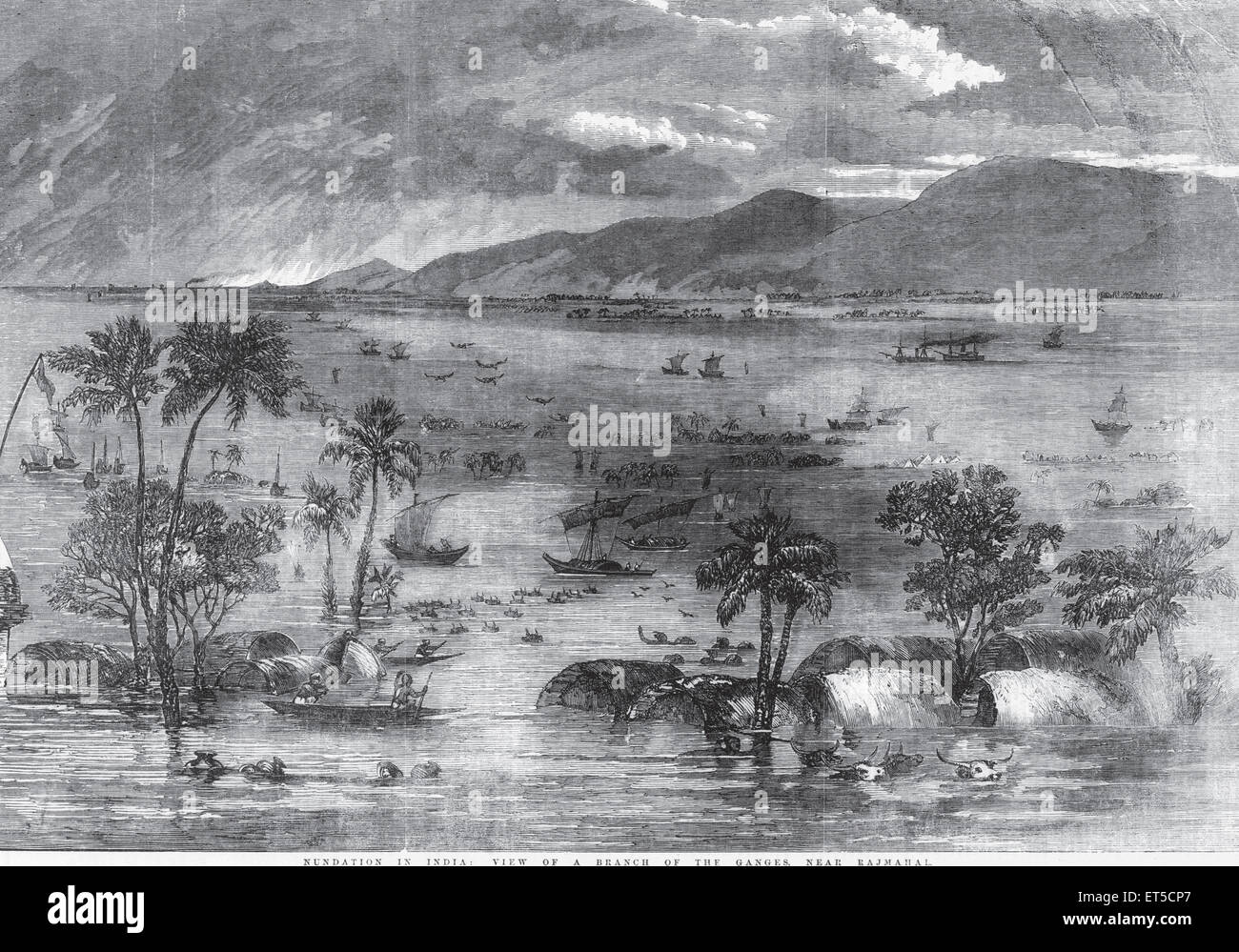 Fiume Gange ; Ganga ; Rajmahal ; Sahibganj ; Bihar ; Jharkhand ; India ; incisione del 1800 d'epoca Foto Stock