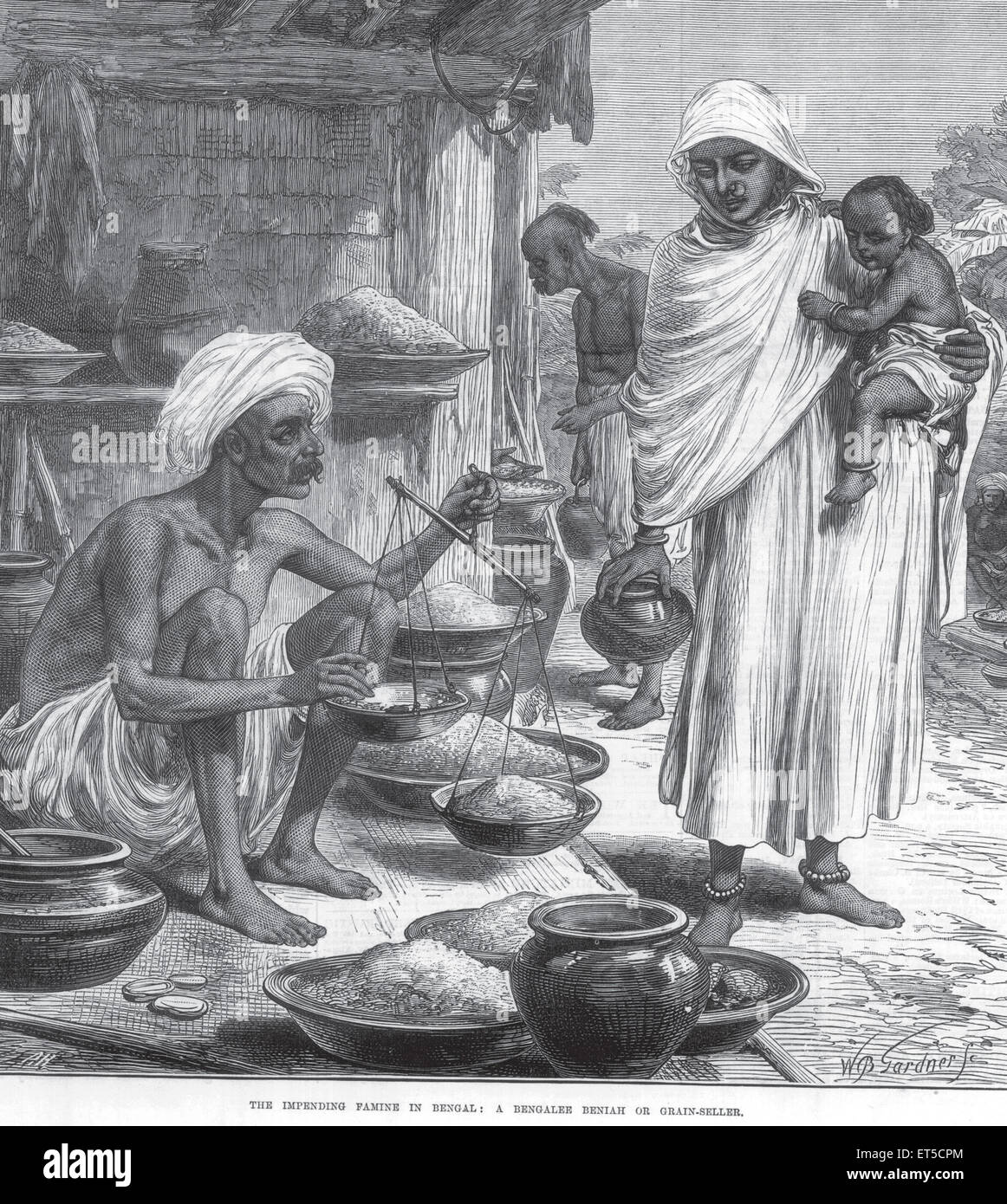 Vista generale imminente carestia nel Bengala un Bengalee Beniah Bengalese o venditore di grano ; Bengala Occidentale ; India Foto Stock