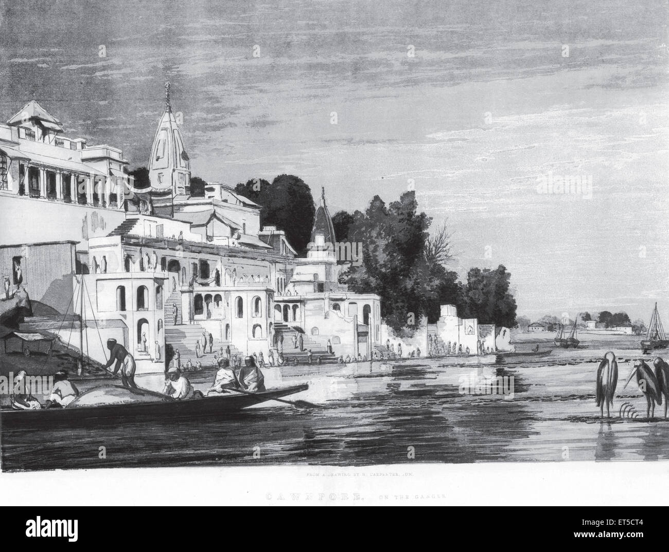 Gange Ganga, Cawnpore, Kanpur ; Utar Pradesh ; India ; vecchia incisione d'epoca del 1800 Foto Stock