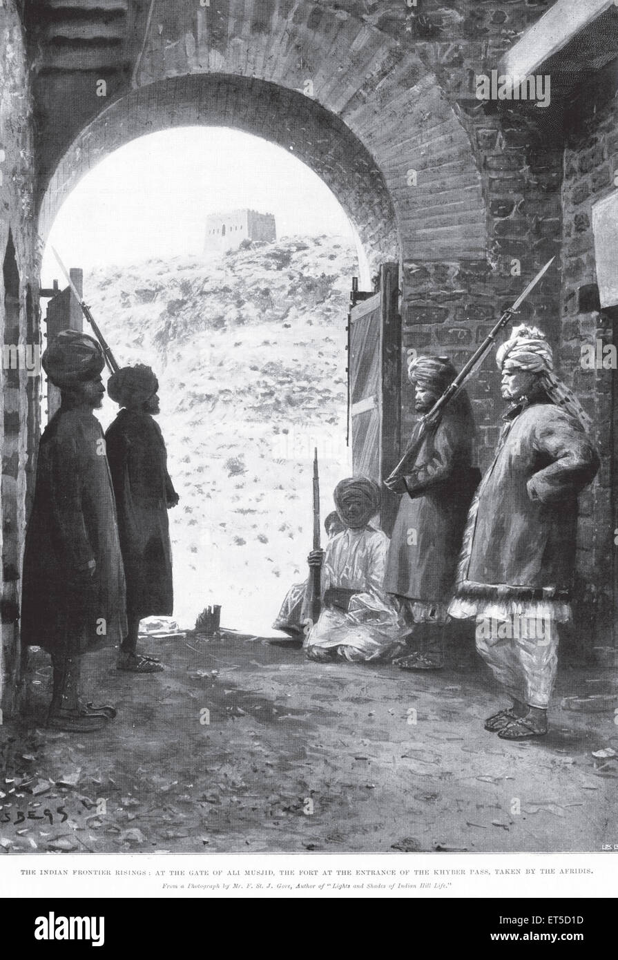 A nord-ovest e il Kashmir indiano moti di frontiera presso il cancello di Ali Musjid fort all ingresso di Khyber Pass prese dalla Afridis Foto Stock
