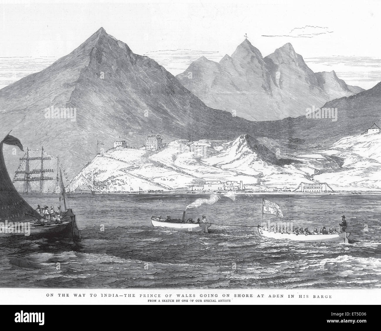 Royalty sulla Gita sul modo in India il Principe di Galles andando sul litorale di Aden nel suo Inclus. Foto Stock