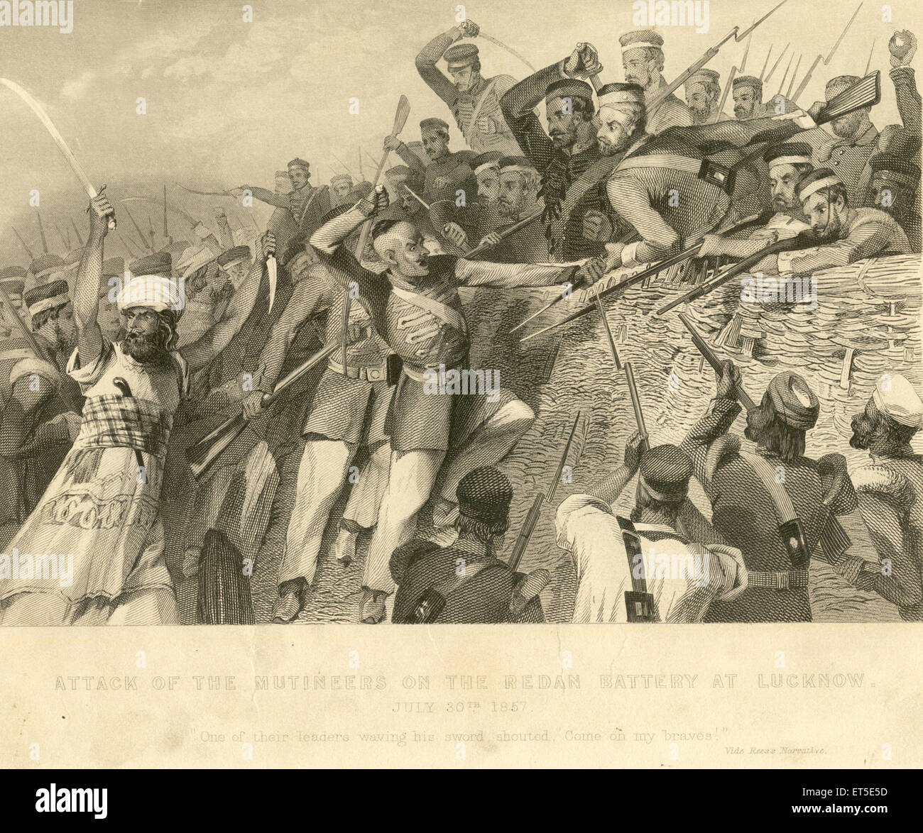 Militari e tire viste ammutinamento di attacco dei ribelli su Redan batteria a Lucknow 30 Luglio 1857 ; Uttar Pradesh ; India Foto Stock