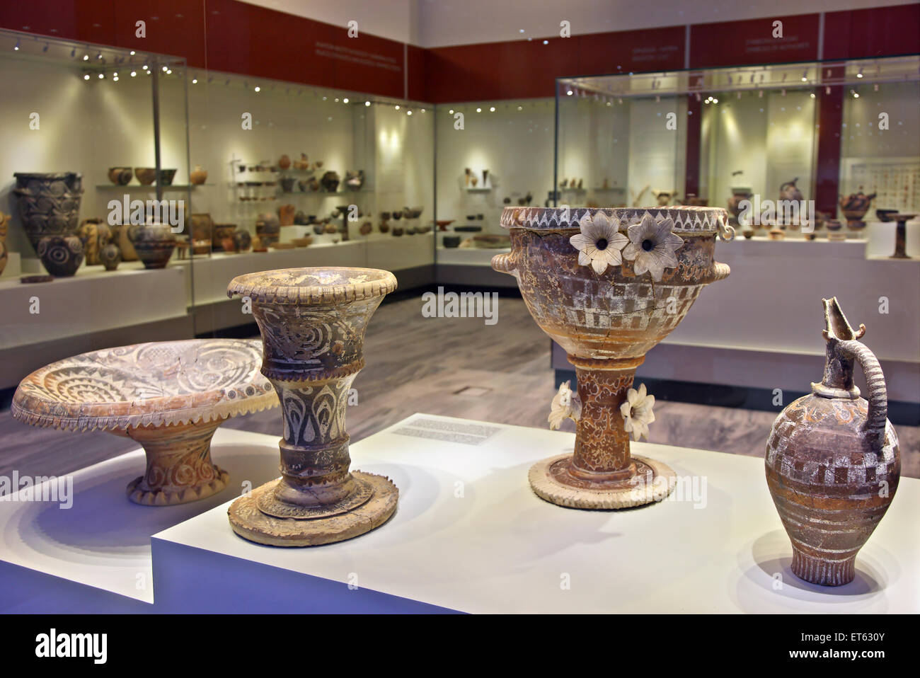 Bellissimi campioni di Minoan di arte ceramica in archeologici, Museo di Heraklion, Creta, Grecia. Foto Stock