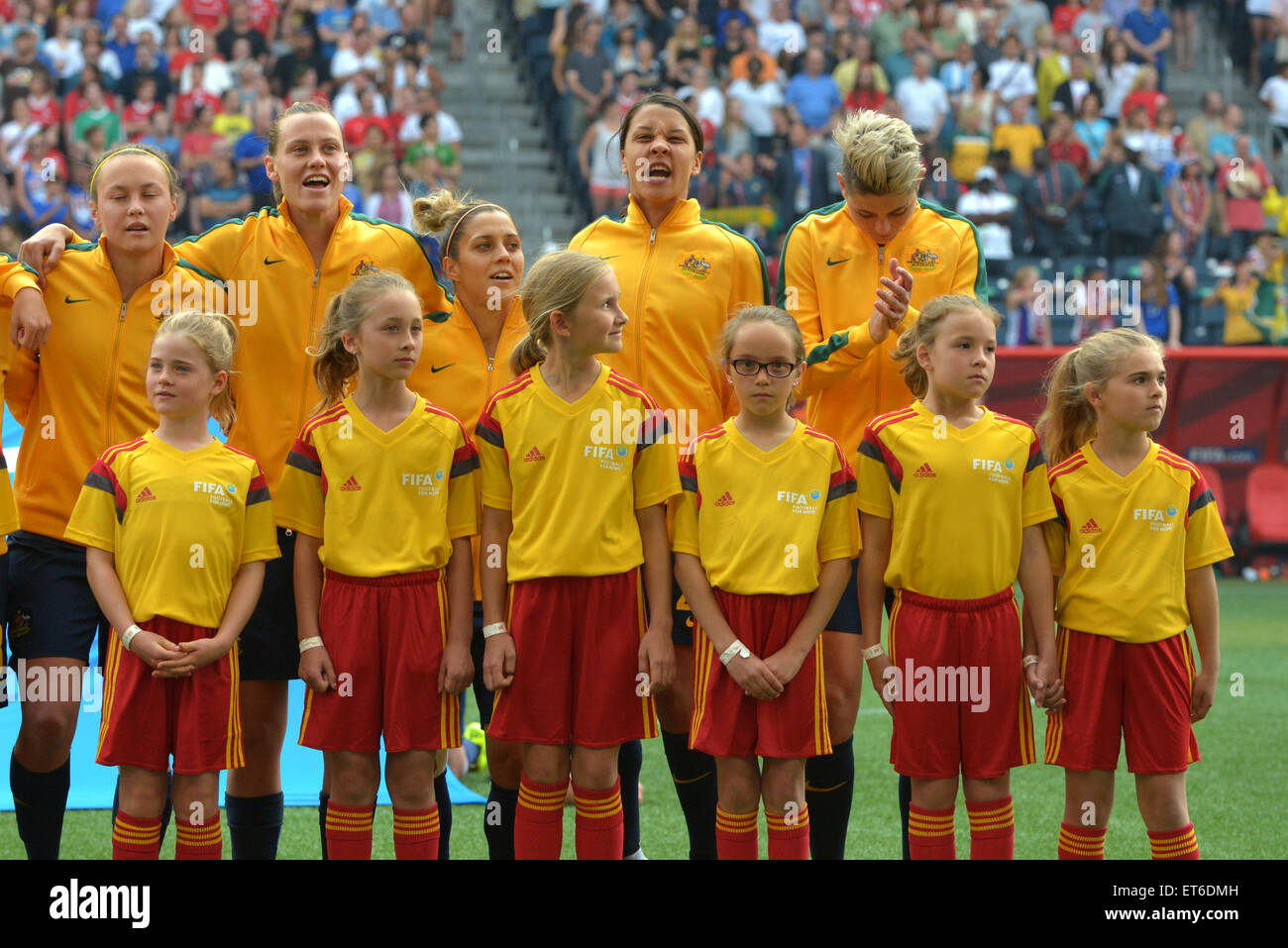 Australia Donna team prima il gioco durante il FIFA Coppa del Mondo Donne Canada 2015 Gruppo D match tra Stati Uniti e Australia Foto Stock