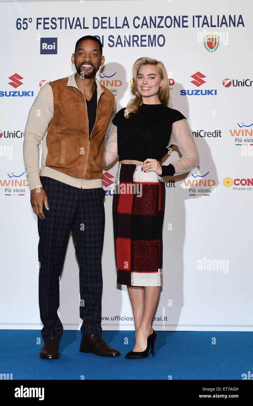 Will Smith assiste il sessantacinquesimo Festival di Sanremo per presentare il suo nuovo film 'Attenzione' dotata di: Will Smith, Margot Robbie dove: Sanremo, Italia Quando: 14 Feb 2015 Credit: IPA/WENN.com * * disponibile solo per la pubblicazione in UK, USA, Germania, Austria, Svizzera** Foto Stock