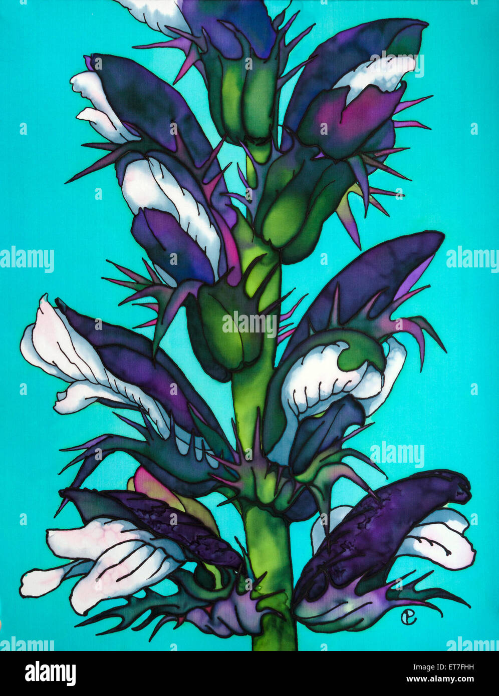 Fotografia di seta dipinto d'acanto fiori su sfondo semplice utilizzando vapore tinture fissate da Paula Chapman Foto Stock