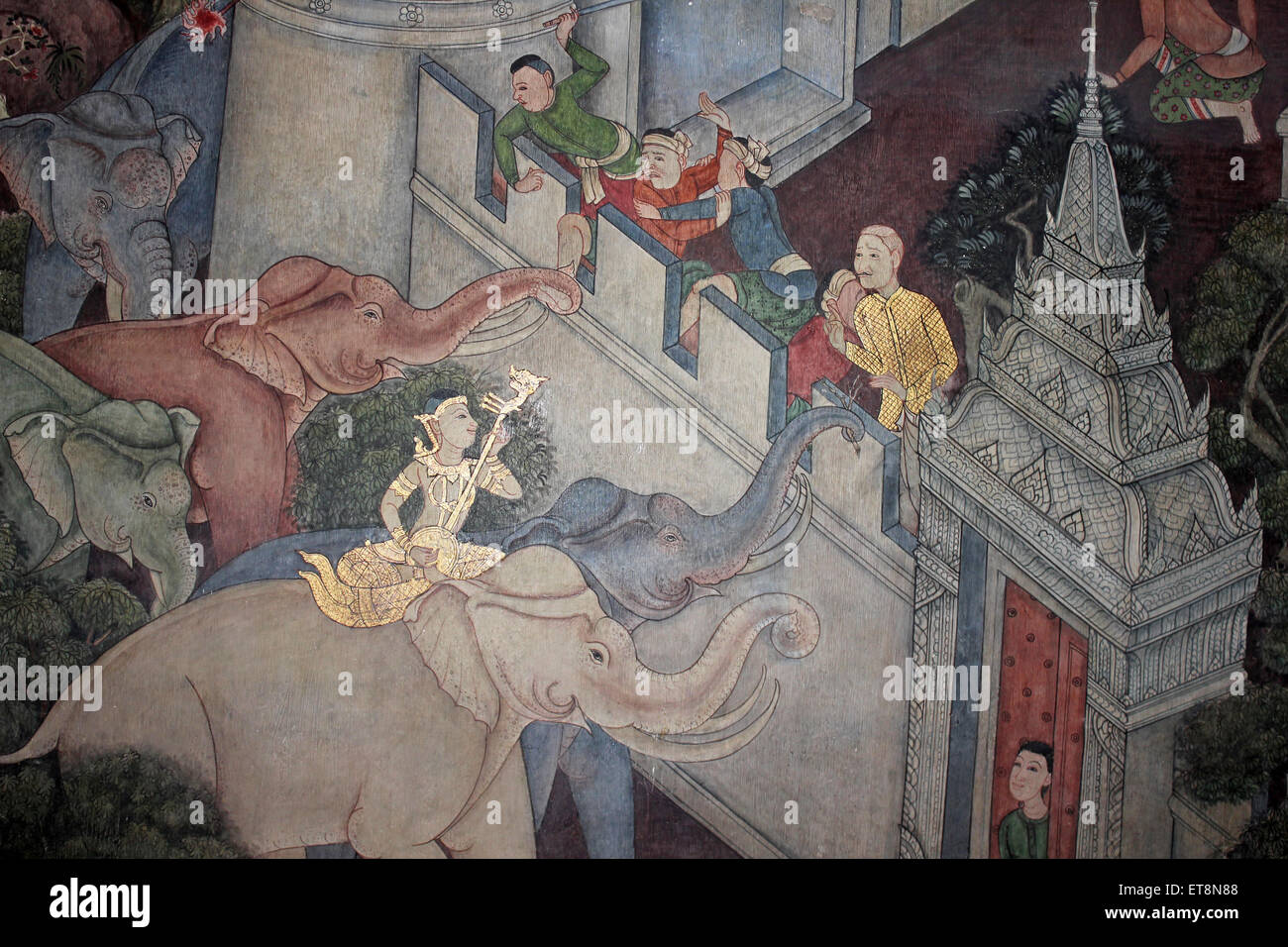 Murale di Wat Pho tempio, Thailandia Foto Stock