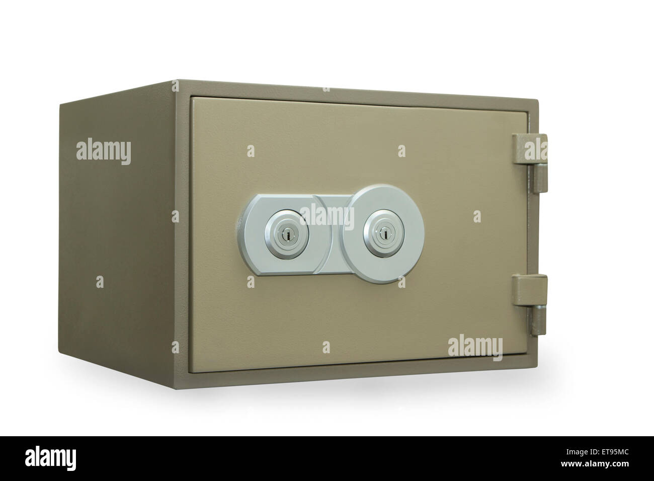 Cassaforte in metallo isolato su bianco Foto Stock