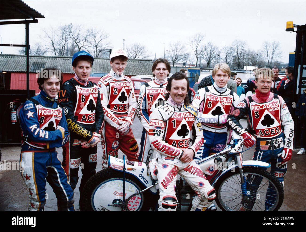 Belle Vue Aces speedway team, 10 marzo 1991. Foto Stock