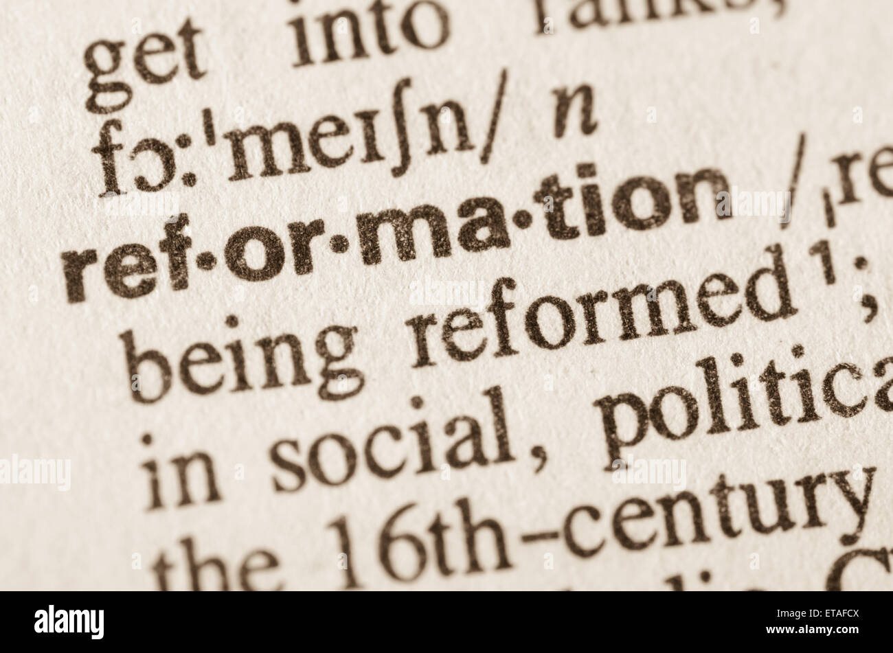 Definizione della parola rerformation nel dizionario Foto Stock