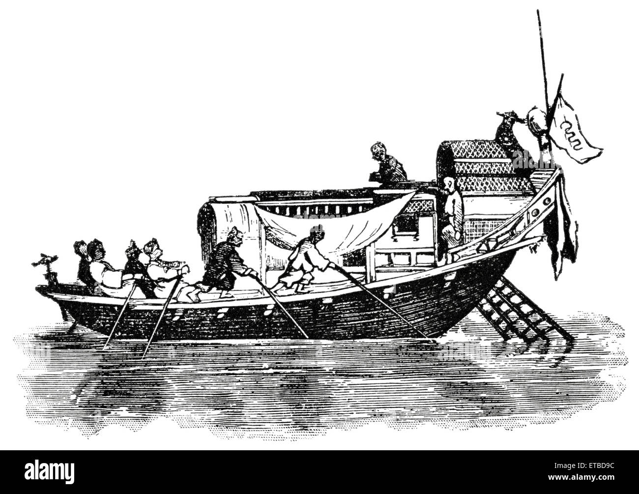 Unità da passeggeri sul fiume Canton, Cina, "Classico portafoglio di vettori primitivi', da Marshall M. Kirman, ferroviarie del mondo Publ. Co., illustrazione, 1895 Foto Stock