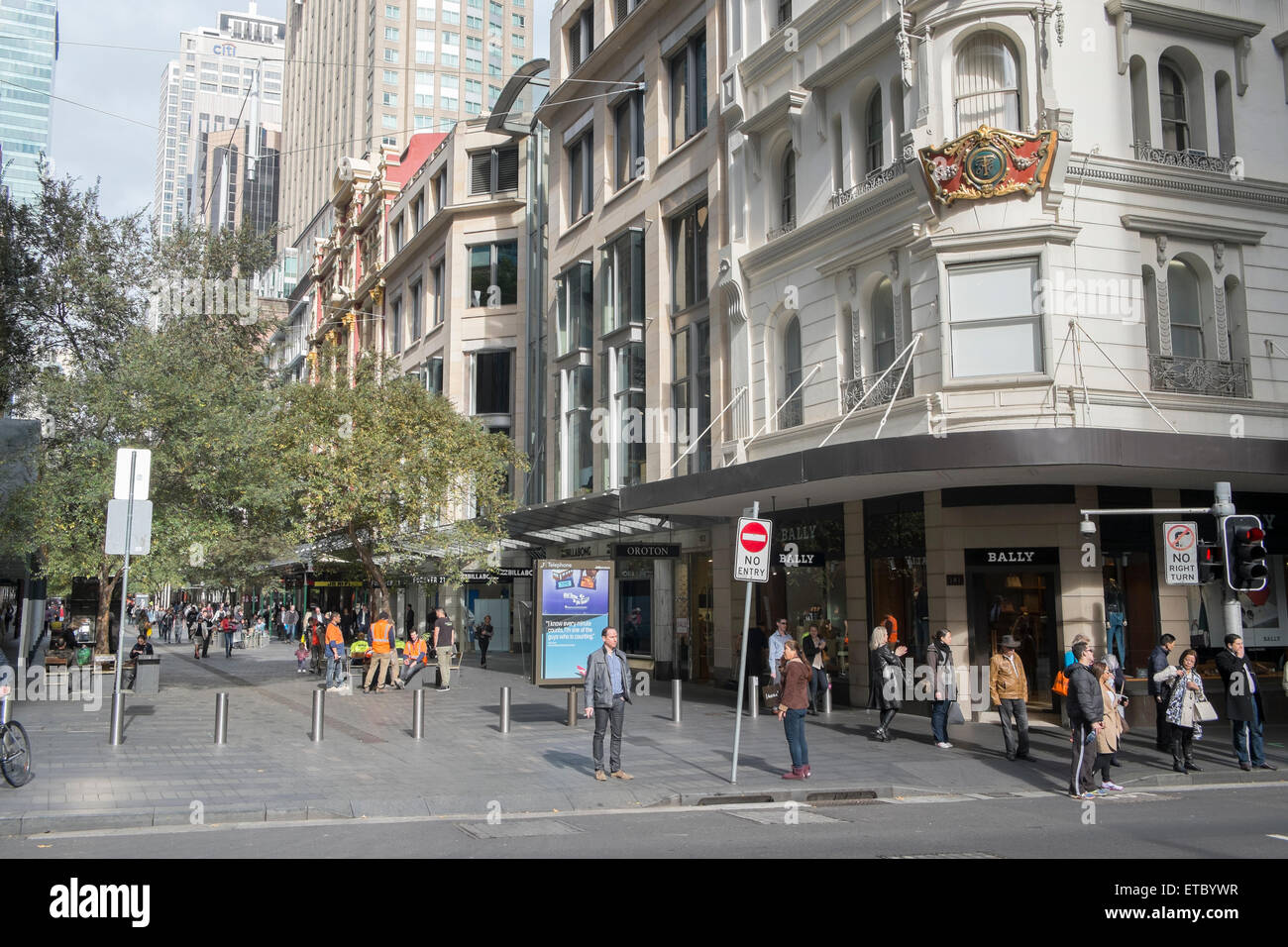 Pitt Street retail precinct nel centro di Sydney, Nuovo Galles del Sud, Australia Foto Stock