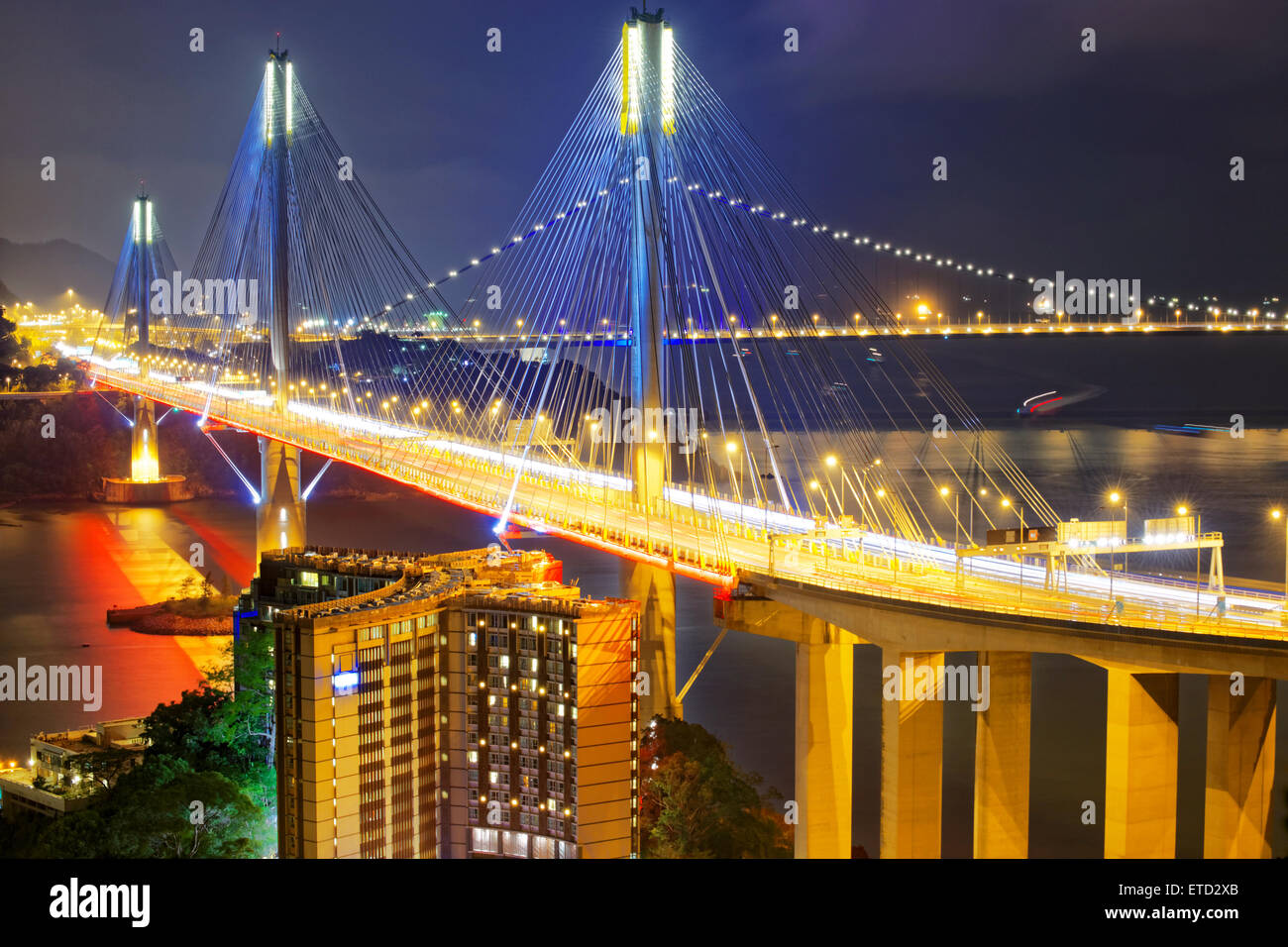 Ting Kau bridge di notte, Hong Kong landmark Foto Stock