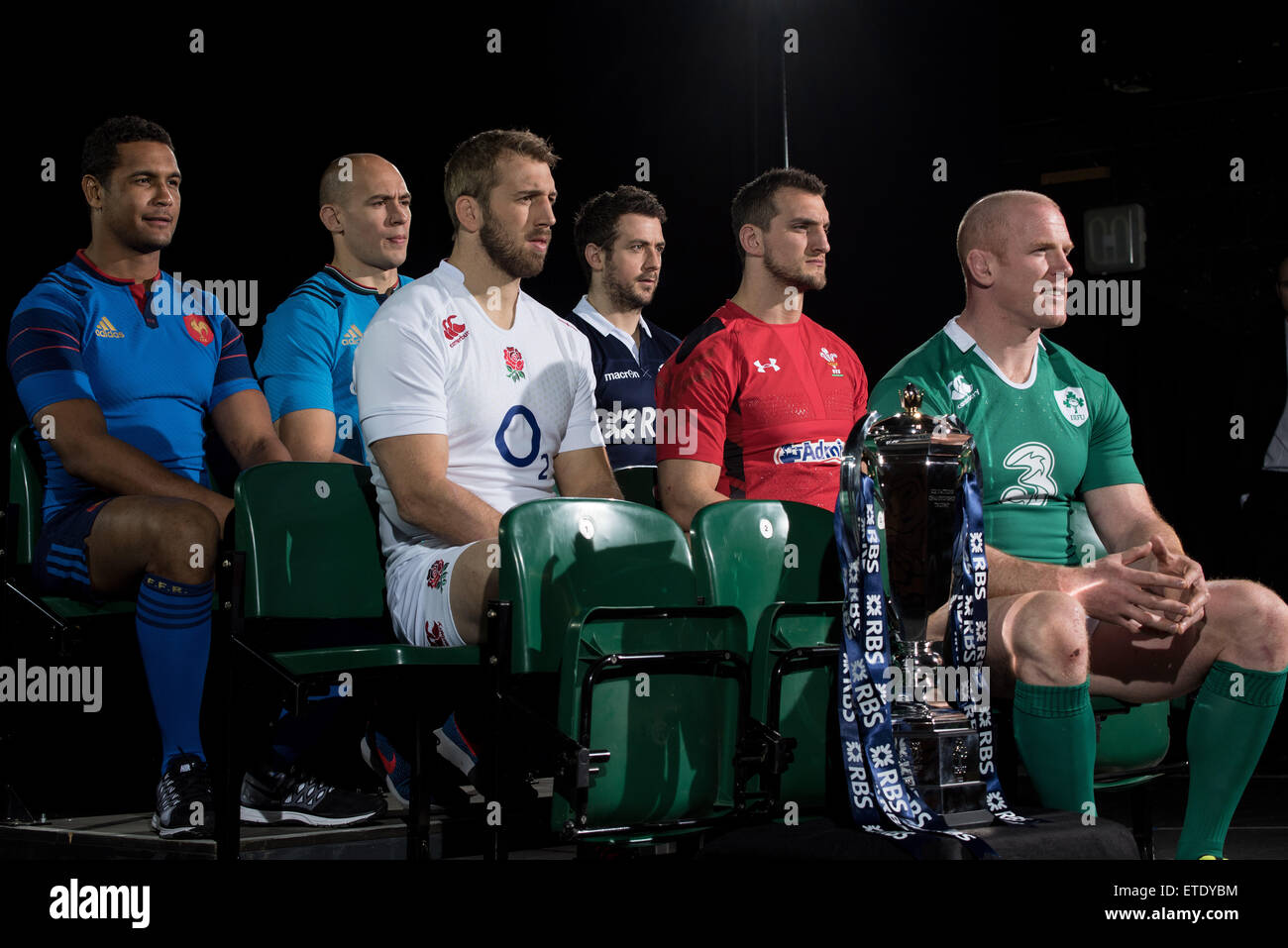 RBS 6 Nazioni - media lancio tenutasi presso l'Hurlingham Club. Dotato di: Chris Robshaw, Greig Laidlaw, Paul O'Connell, Sam Warburton, Sergi Parise, Thierry Dusautoir dove: Londra, Regno Unito quando: 28 Gen 2015 Credit: Daniel Deme/WENN.com Foto Stock