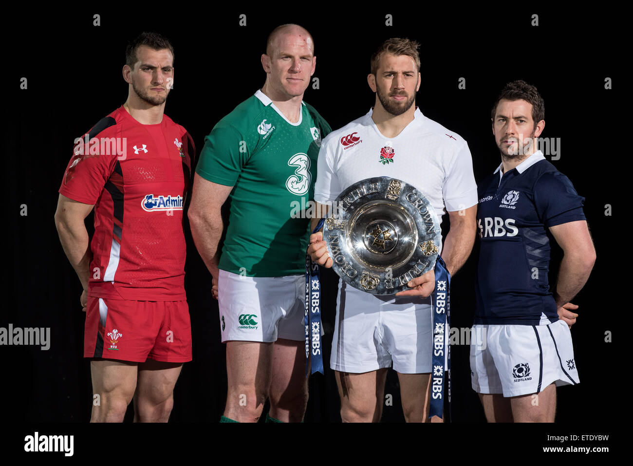 RBS 6 Nazioni - media lancio tenutasi presso l'Hurlingham Club. Dotato di: Chris Robshaw, Greig Laidlaw, Paul O'Connell, Sam Warburton dove: Londra, Regno Unito quando: 28 Gen 2015 Credit: Daniel Deme/WENN.com Foto Stock