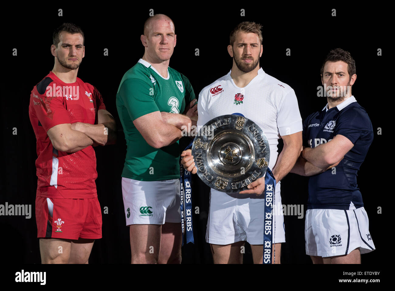 RBS 6 Nazioni - media lancio tenutasi presso l'Hurlingham Club. Dotato di: Chris Robshaw, Greig Laidlaw, Paul O'Connell, Sam Warburton dove: Londra, Regno Unito quando: 28 Gen 2015 Credit: Daniel Deme/WENN.com Foto Stock