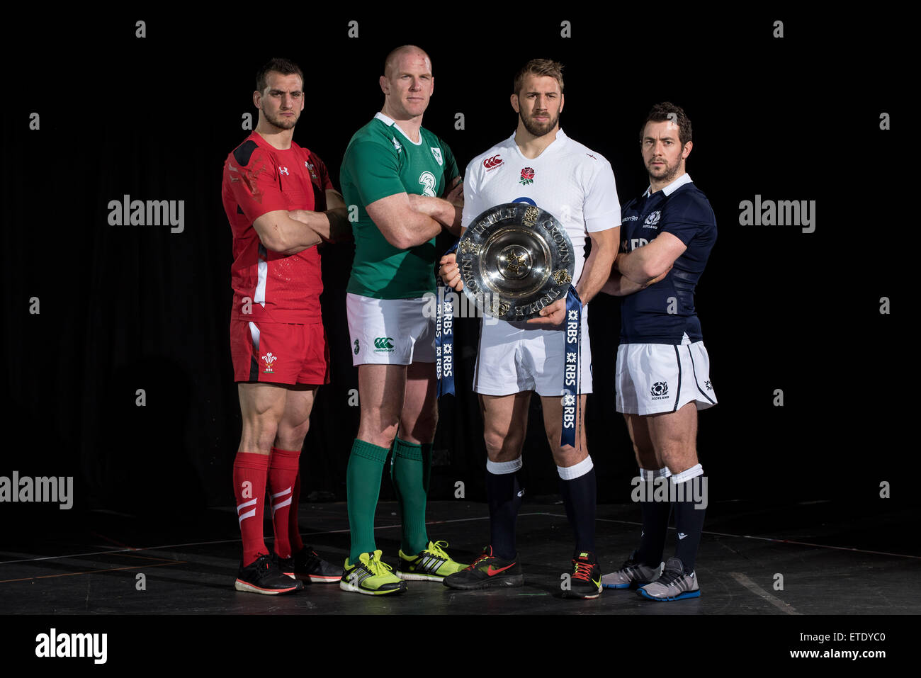 RBS 6 Nazioni - media lancio tenutasi presso l'Hurlingham Club. Dotato di: Chris Robshaw, Greig Laidlaw, Paul O'Connell, Sam Warburton dove: Londra, Regno Unito quando: 28 Gen 2015 Credit: Daniel Deme/WENN.com Foto Stock