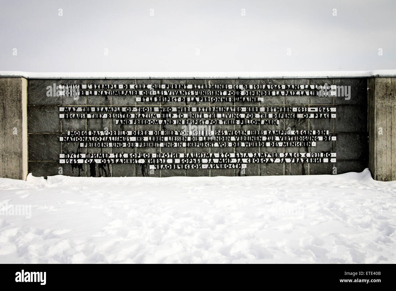 Campo di Concentramento di Dachau Memorial in una giornata invernale Foto Stock
