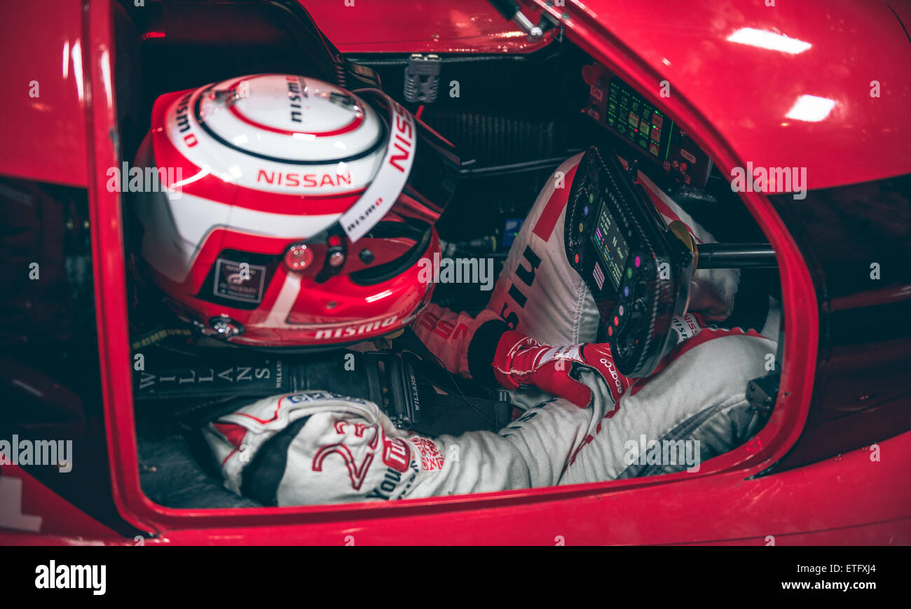 Jann Mardenborough la prova di guida il prototipo Nissan Nismo GT-R LMP1 per la prima volta presso il circuito delle Americhe di Austin Foto Stock