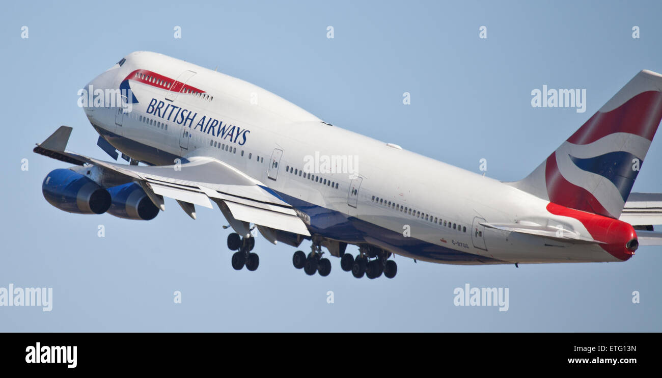 British Airways Boeing 747 G-BYGG in partenza dall'aeroporto di Heathrow LHR Foto Stock