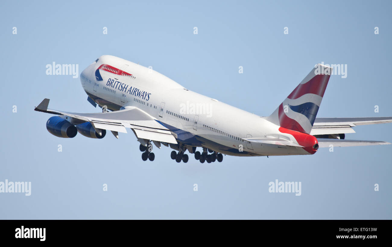 British Airways Boeing 747 G-BYGG in partenza dall'aeroporto di Heathrow LHR Foto Stock