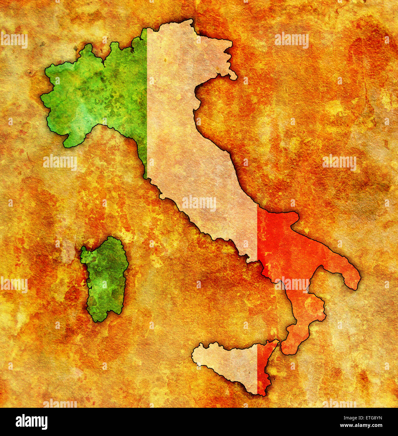 Italia il vecchio vintage map con bandiera Foto Stock