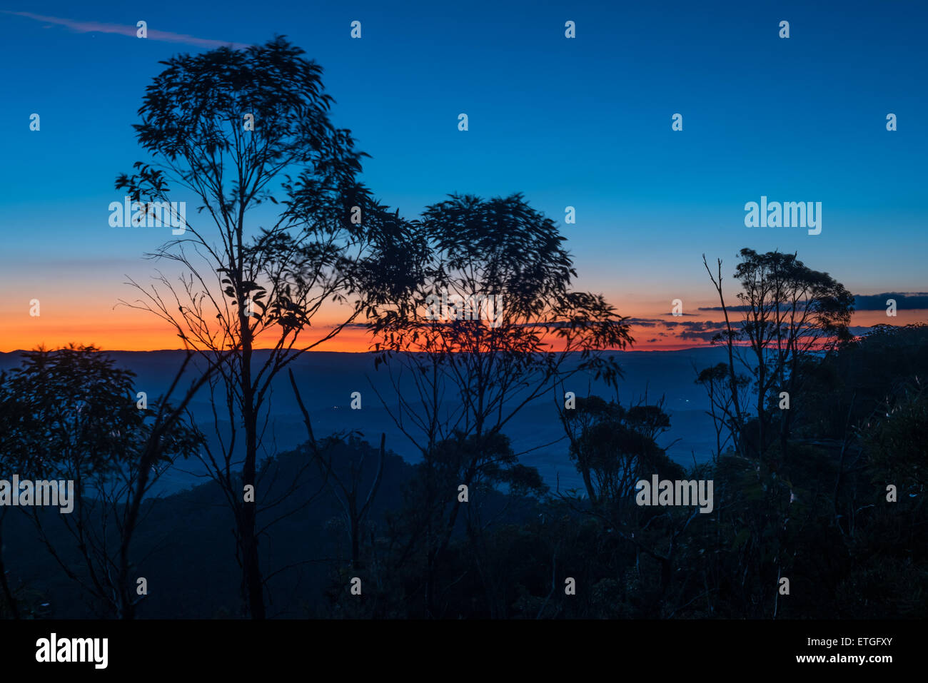 Blue Mountains Australia tramonto da Hargrave Lookout Foto Stock