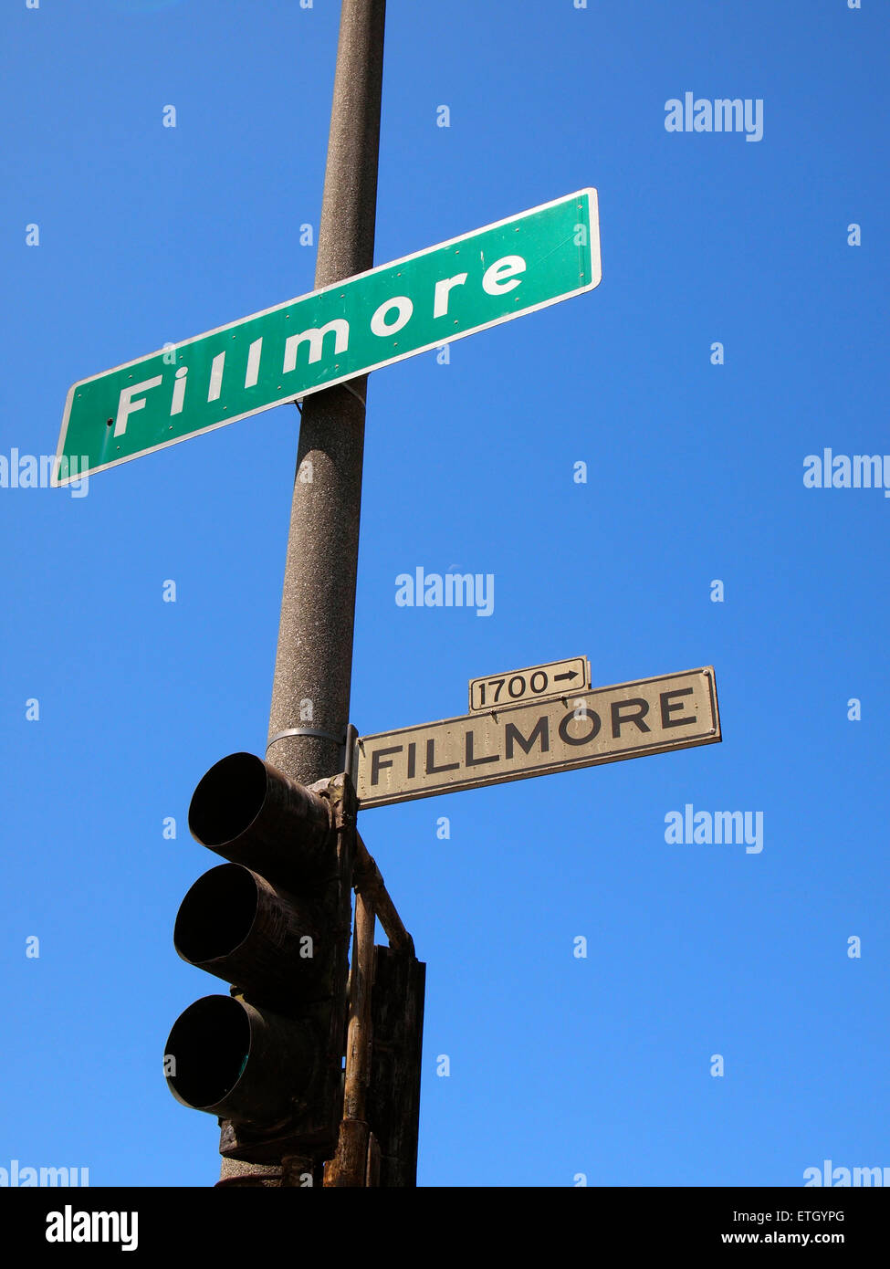 Fillmore Street segni, San Francisco, California, Stati Uniti d'America Foto Stock