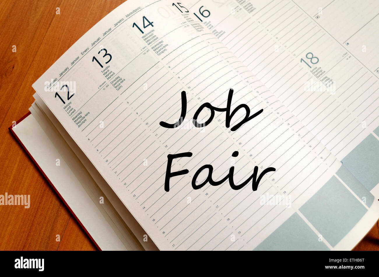 Business Notepad sul tavolo in legno job fair concept Foto Stock