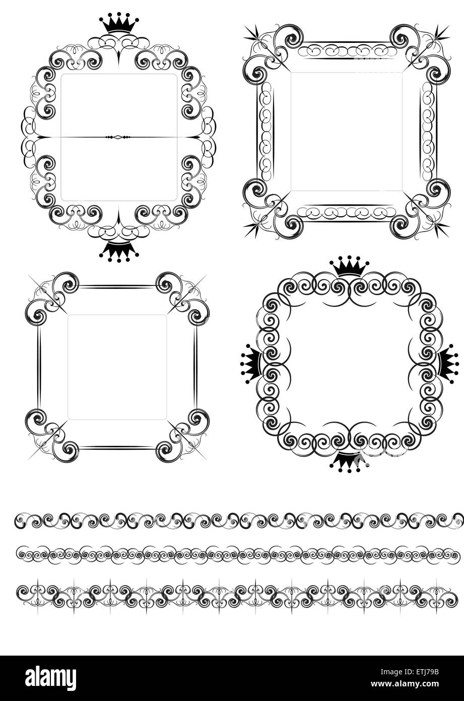 Raccolta di vettore di cornici e ornamenti con un testo di esempio. Illustrazione Vettoriale