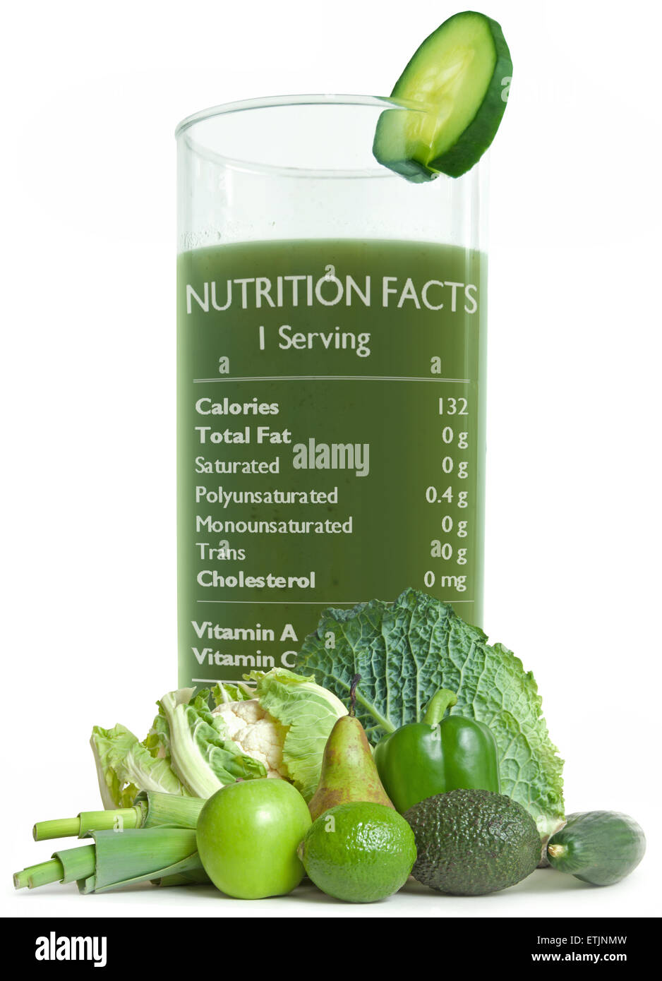 Green detox smoothie con benefici in termini di salute etichetta Foto Stock