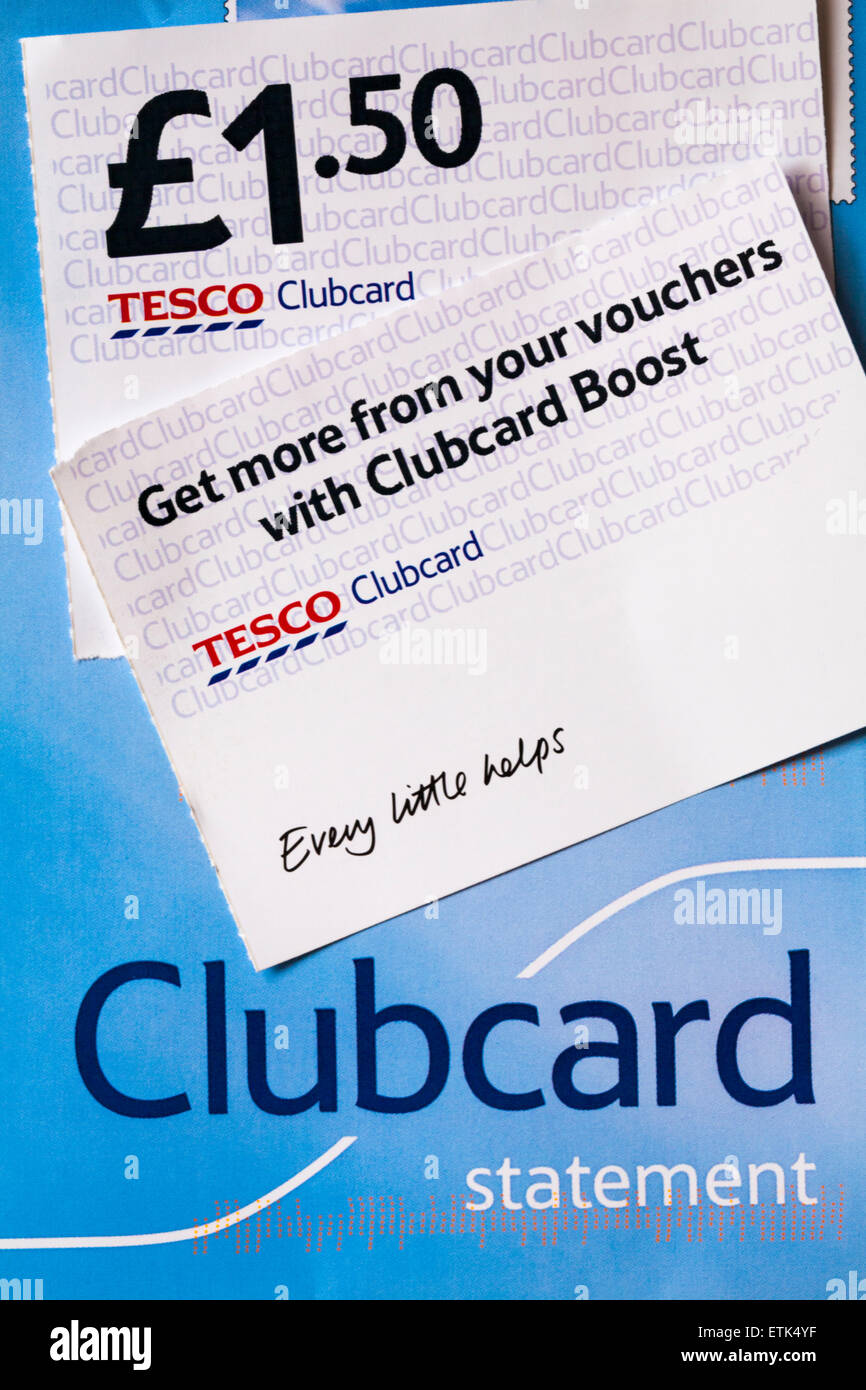 Dichiarazione Clubcard con Tesco Clubcard voucher Foto Stock