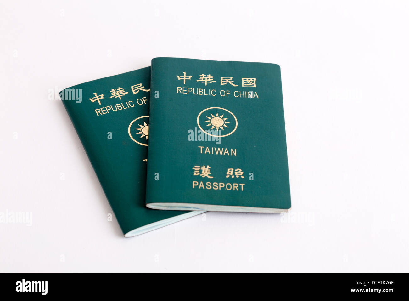 ROC Taiwan passaporti su sfondo bianco Foto Stock