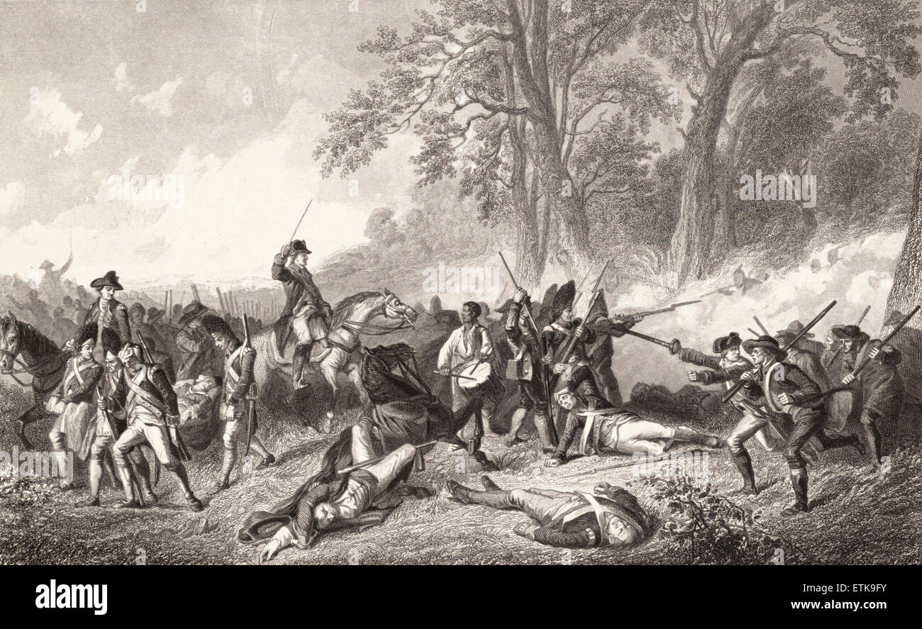 La caduta di Edward Braddock durante la guerra di indiano e francese, 1755 Foto Stock