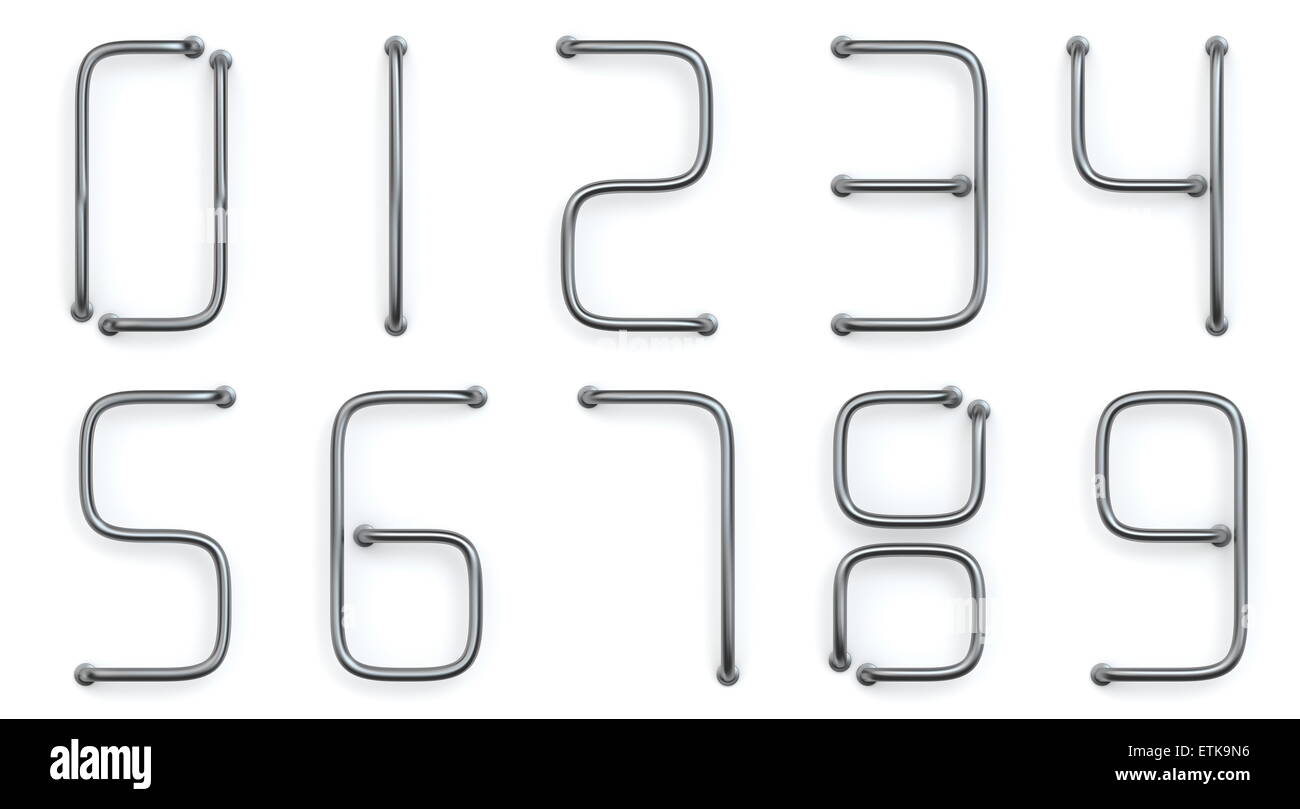 3D rendering di asta metallica numeri Foto Stock