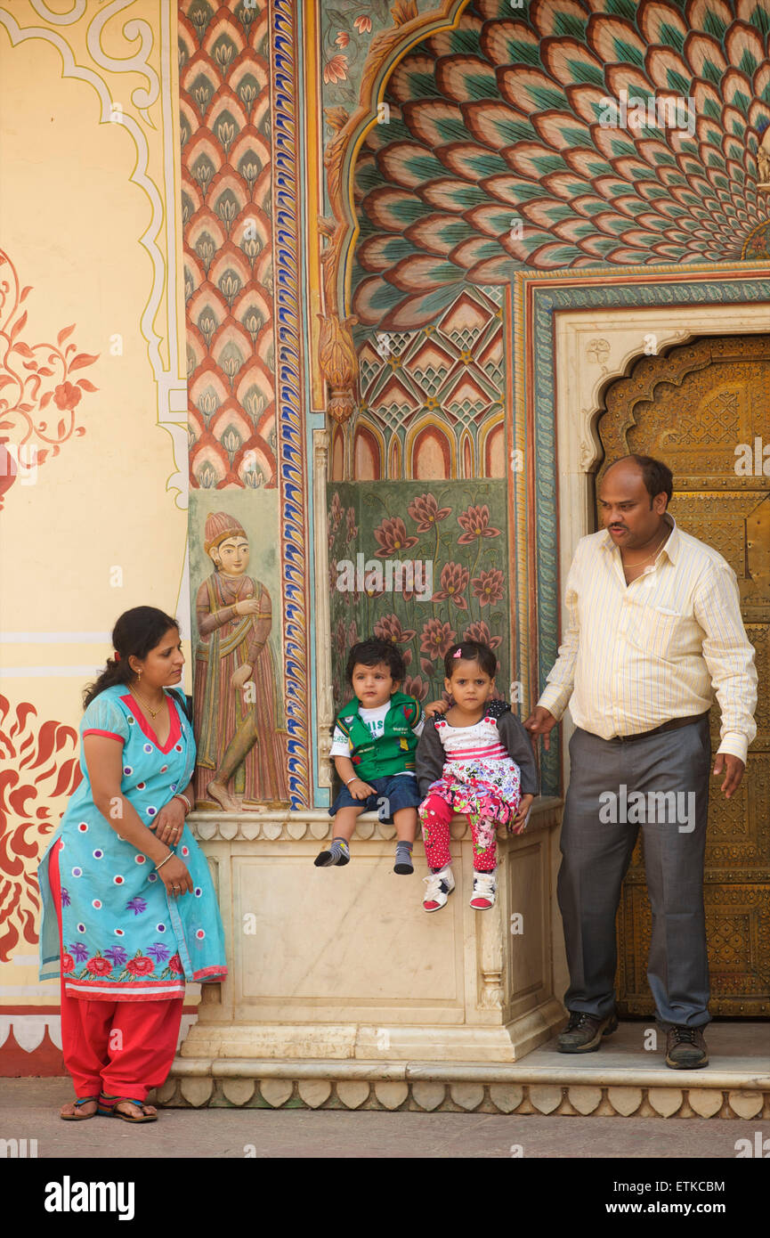 Indian turismo interno. Chandra Mahal Palace di Jaipur, Jaipur, Rajasthan, India Foto Stock