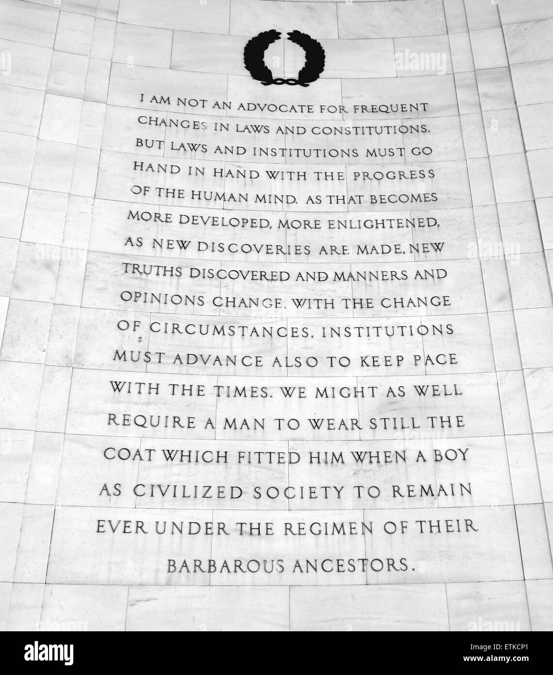 Thomas Jefferson discorso sulla Jefferson Memorial pareti in Washington DC Foto Stock