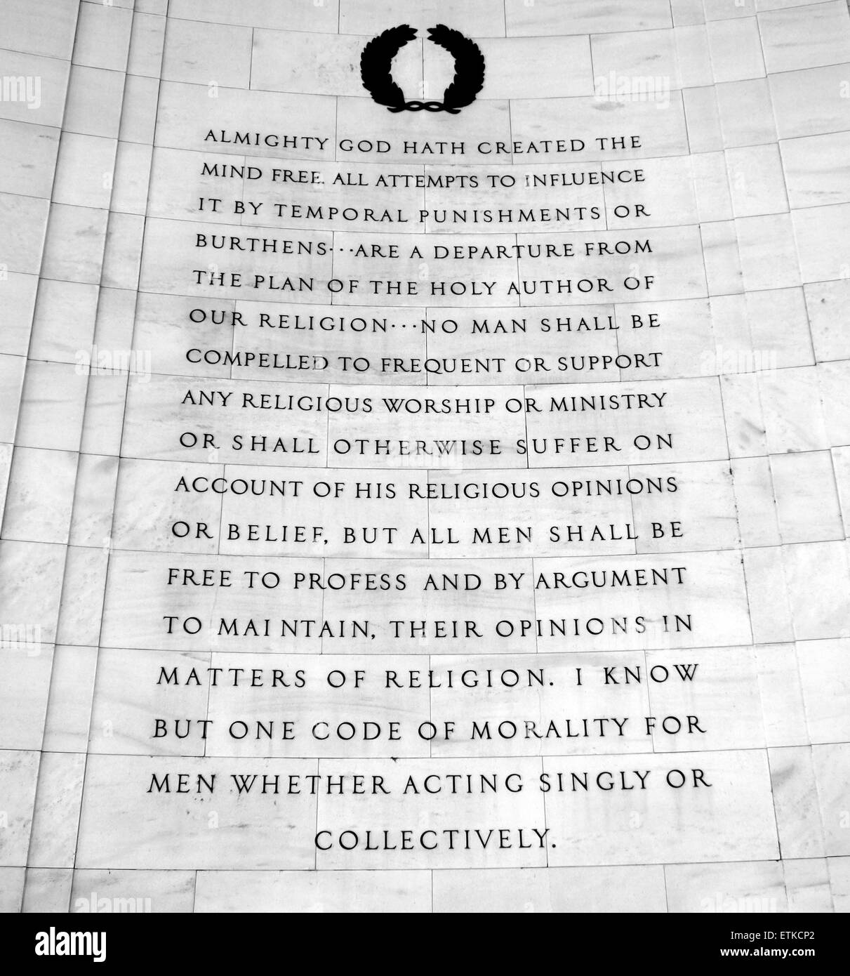 Thomas Jefferson discorso sulla Jefferson Memorial pareti in Washington DC Foto Stock