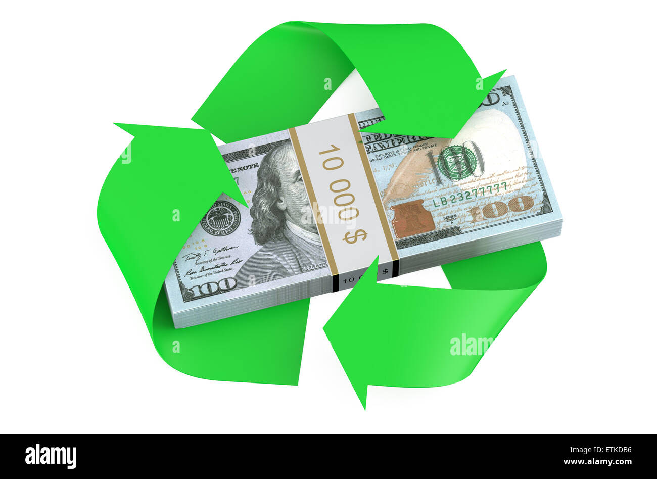 Di dollari e simbolo di riciclaggio isolati su sfondo bianco Foto Stock