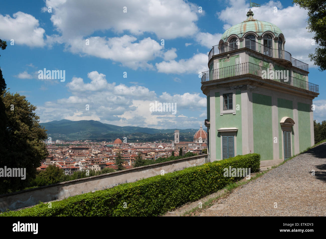 Il Kaffeehaus del Giardino di Boboli e la vista di Firenze, Italia Foto Stock