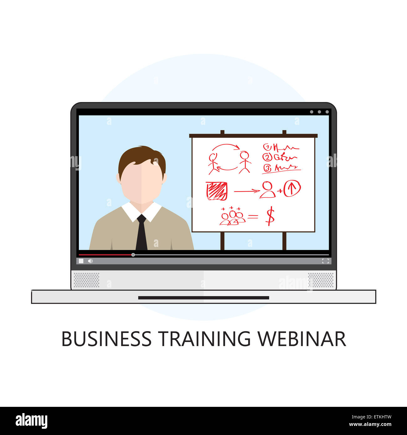 Business Webinar di formazione Icona Design piatto concetto isolato su bianco Foto Stock