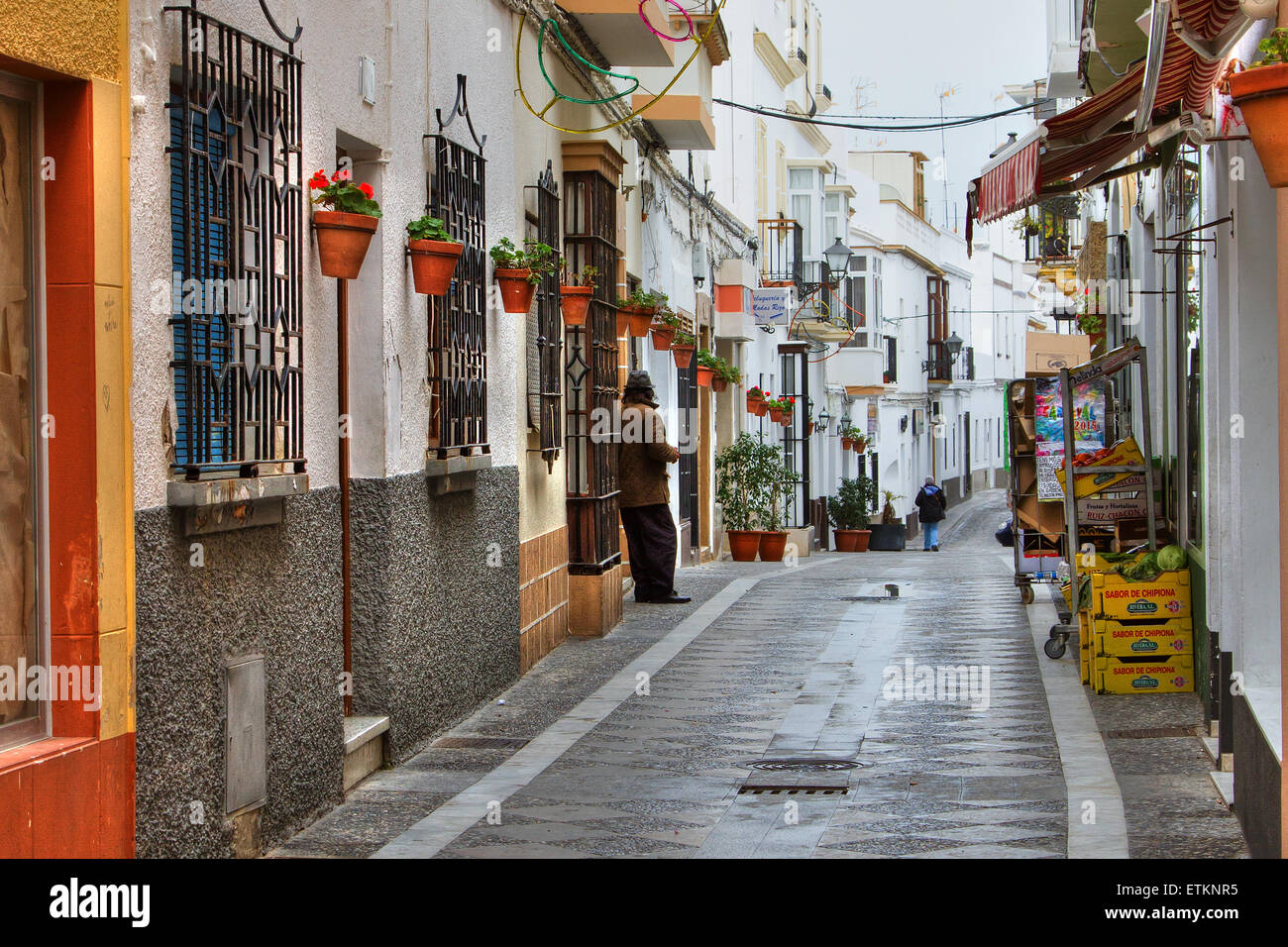 Street view per le strette stradine della Rota, Spagna. Foto Stock