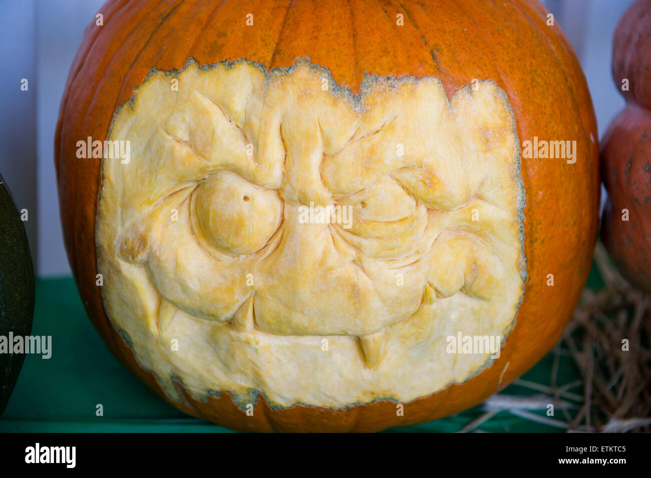 Intagliato faccia di zucca in Wexford, Pennsylvania, STATI UNITI D'AMERICA Foto Stock